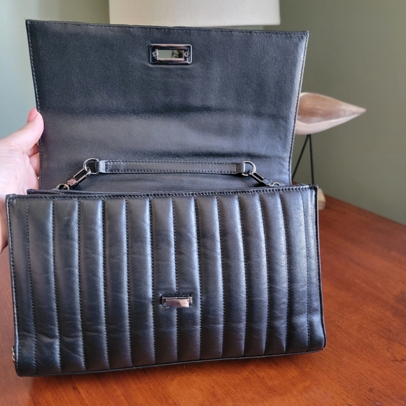 Brooks Brothers Black Quilted Calfskin Leather Crossbody Evening Bag Purse - Picture 12 of 16